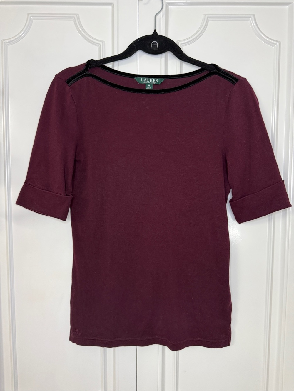 Ralph Lauren Burgundy Boatneck Elbow-Sleeve Knit Top